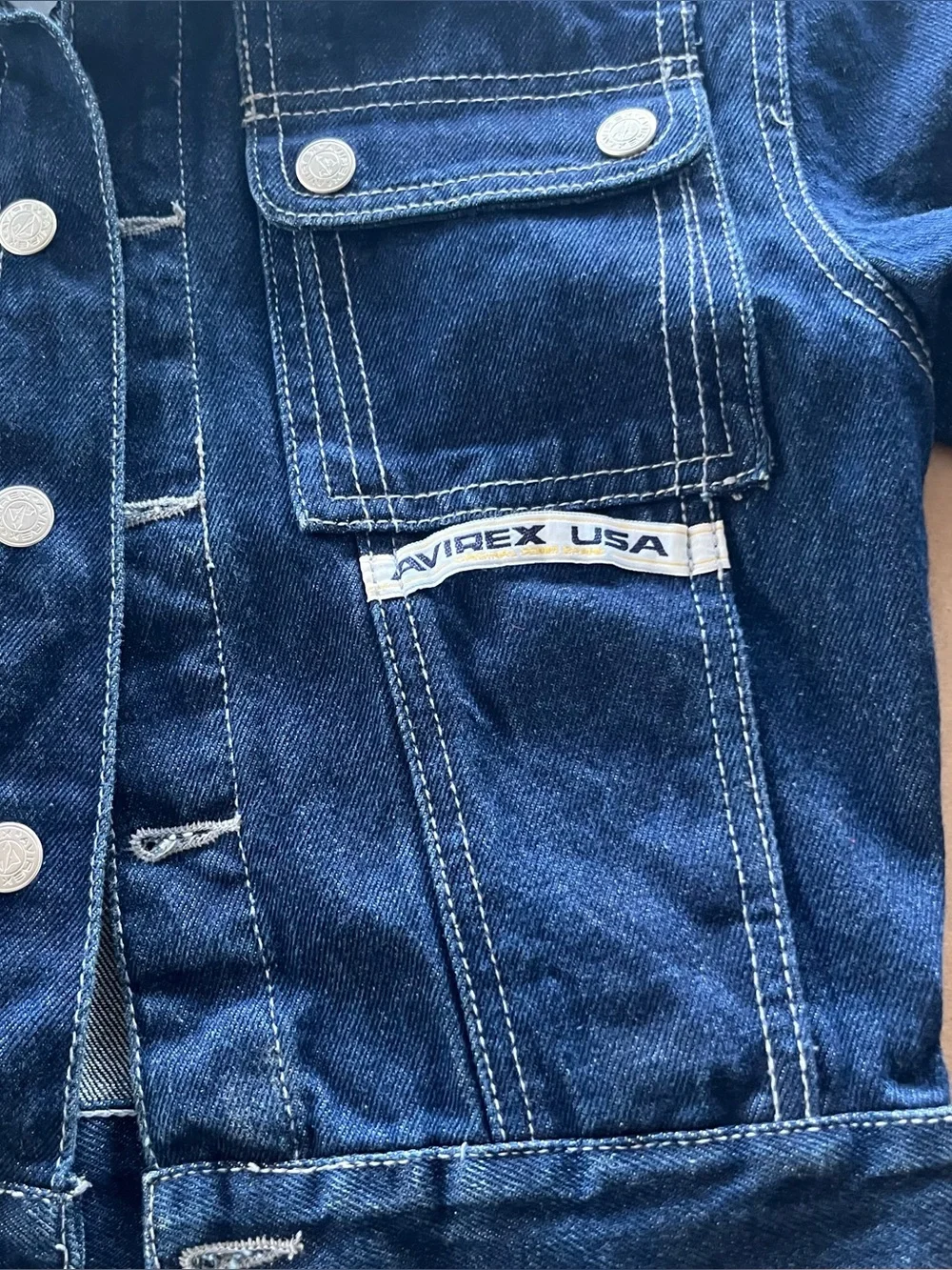 Avirex Kids Denim Trucker Jacket Size 4 Embroidered Logo Dark Wash Vintage Y2K